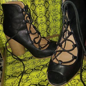 Black lace-up ankle bootie